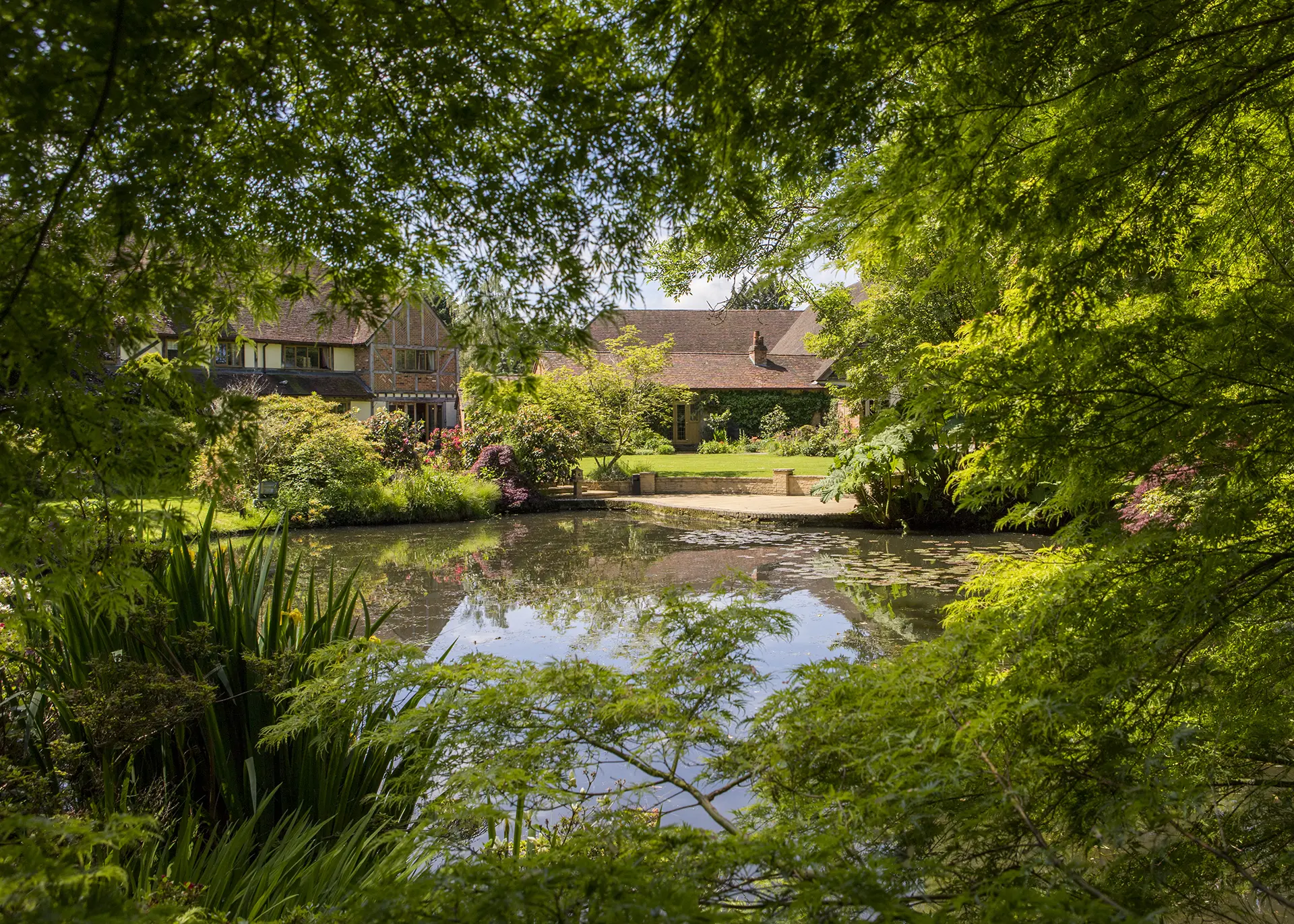 View across the gardens at Rivervale Barn