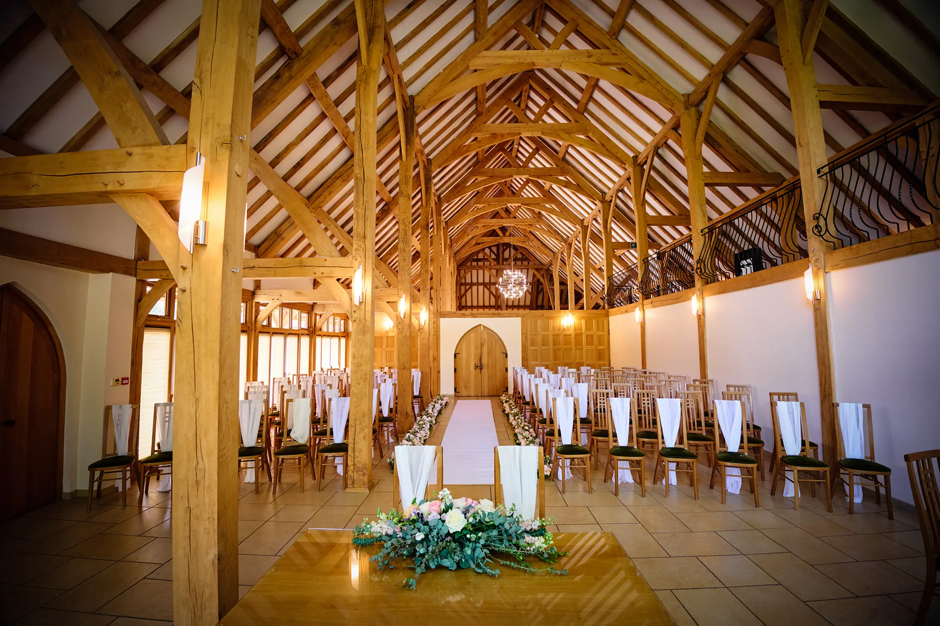 The Ceremony Barn dressed for a wedding at Rivervale Barn