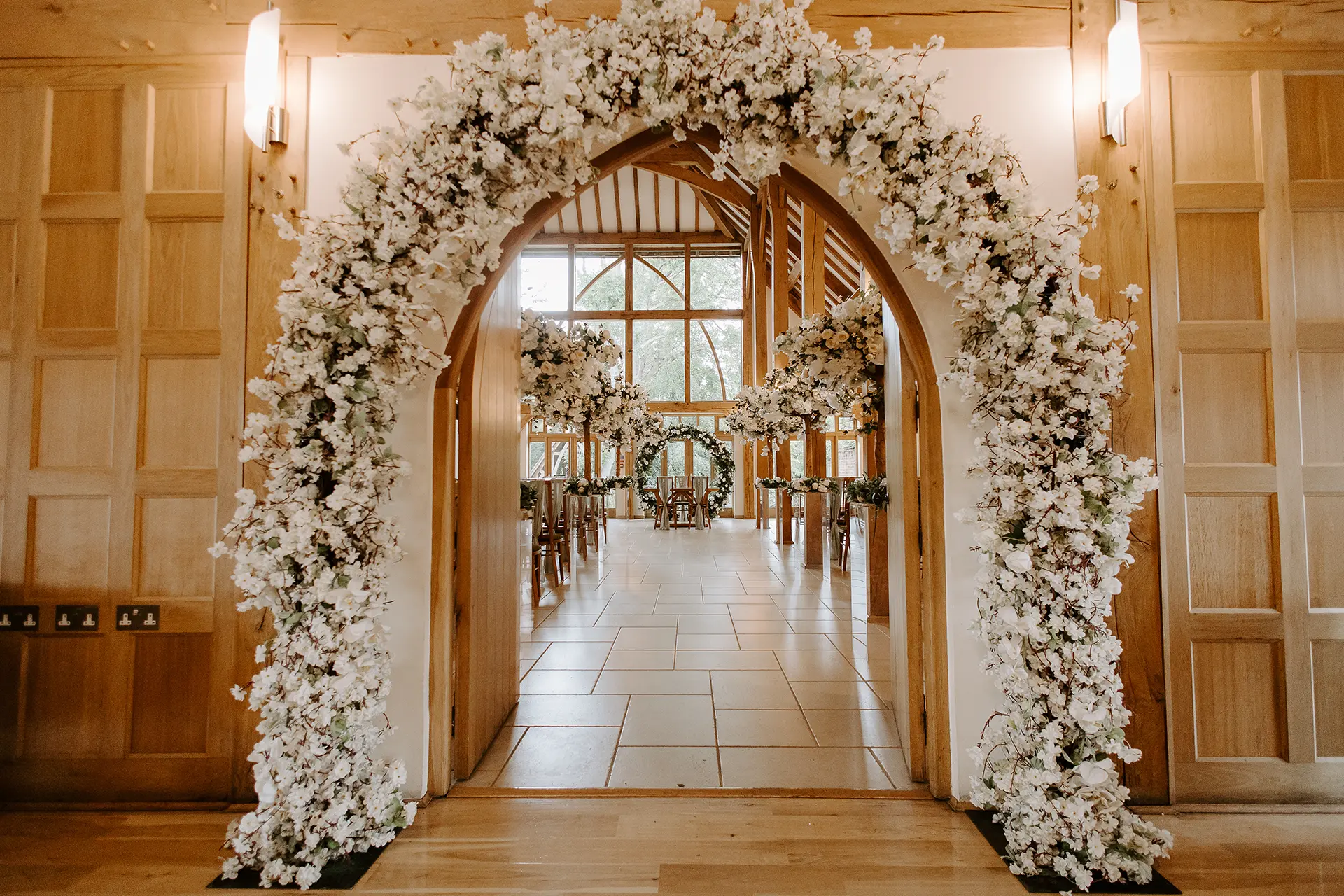 The Ceremony Barn at Rivervale Barn setup for a summer wedding