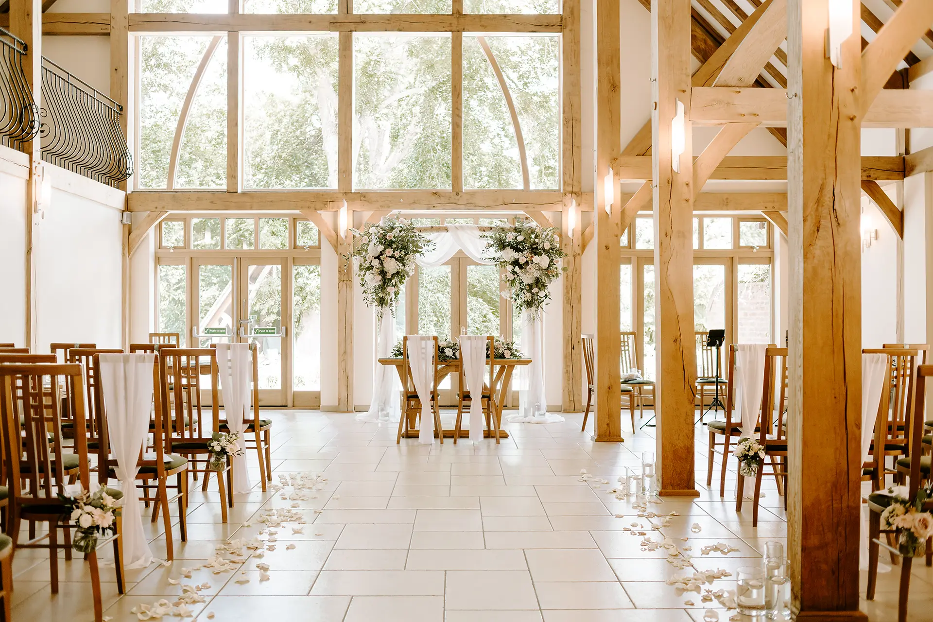 The Ceremony Barn dressed for a wedding at Rivervale Barn