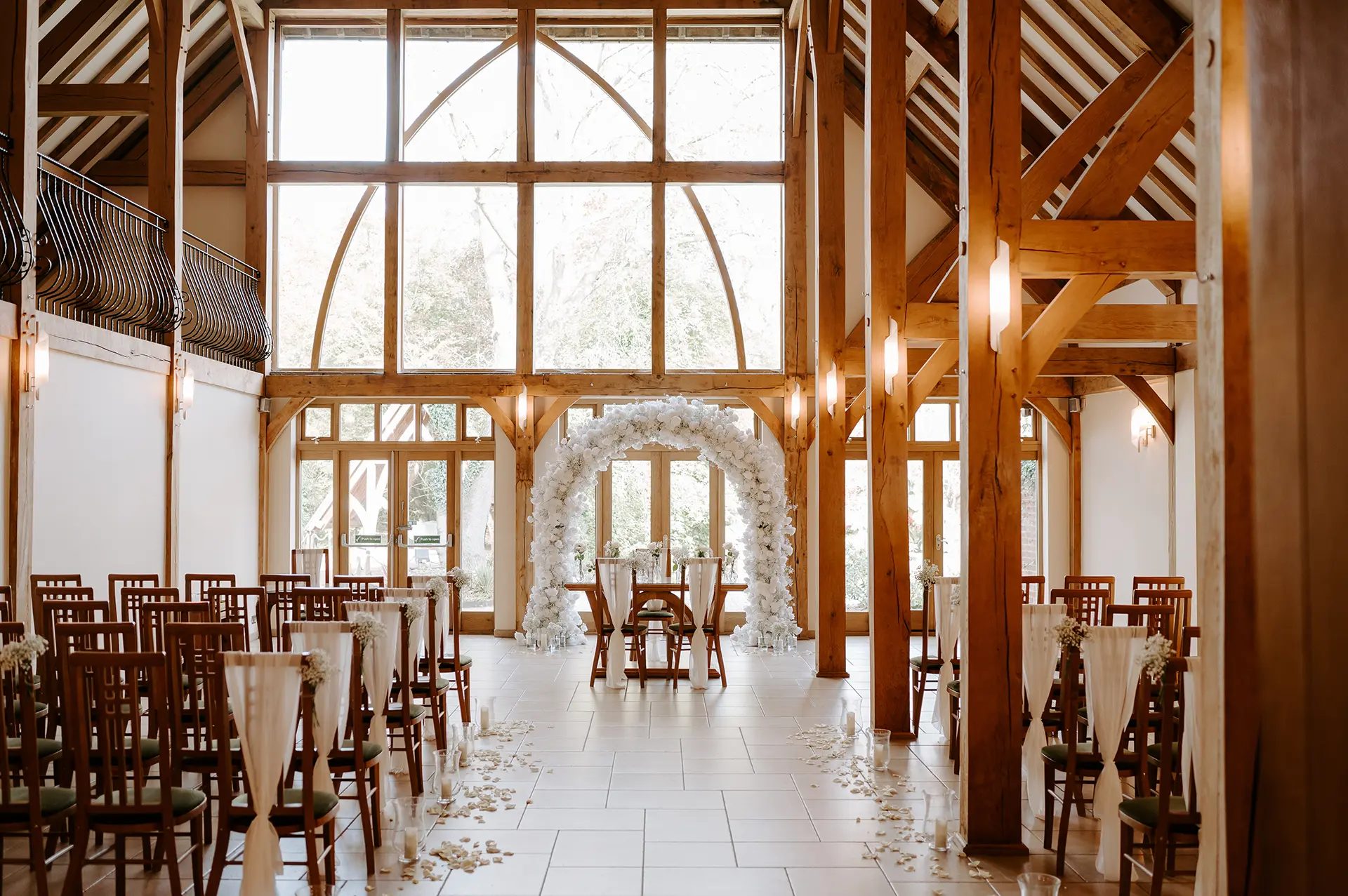 The Ceremony Barn at Rivervale Barn dressed for a winter wedding