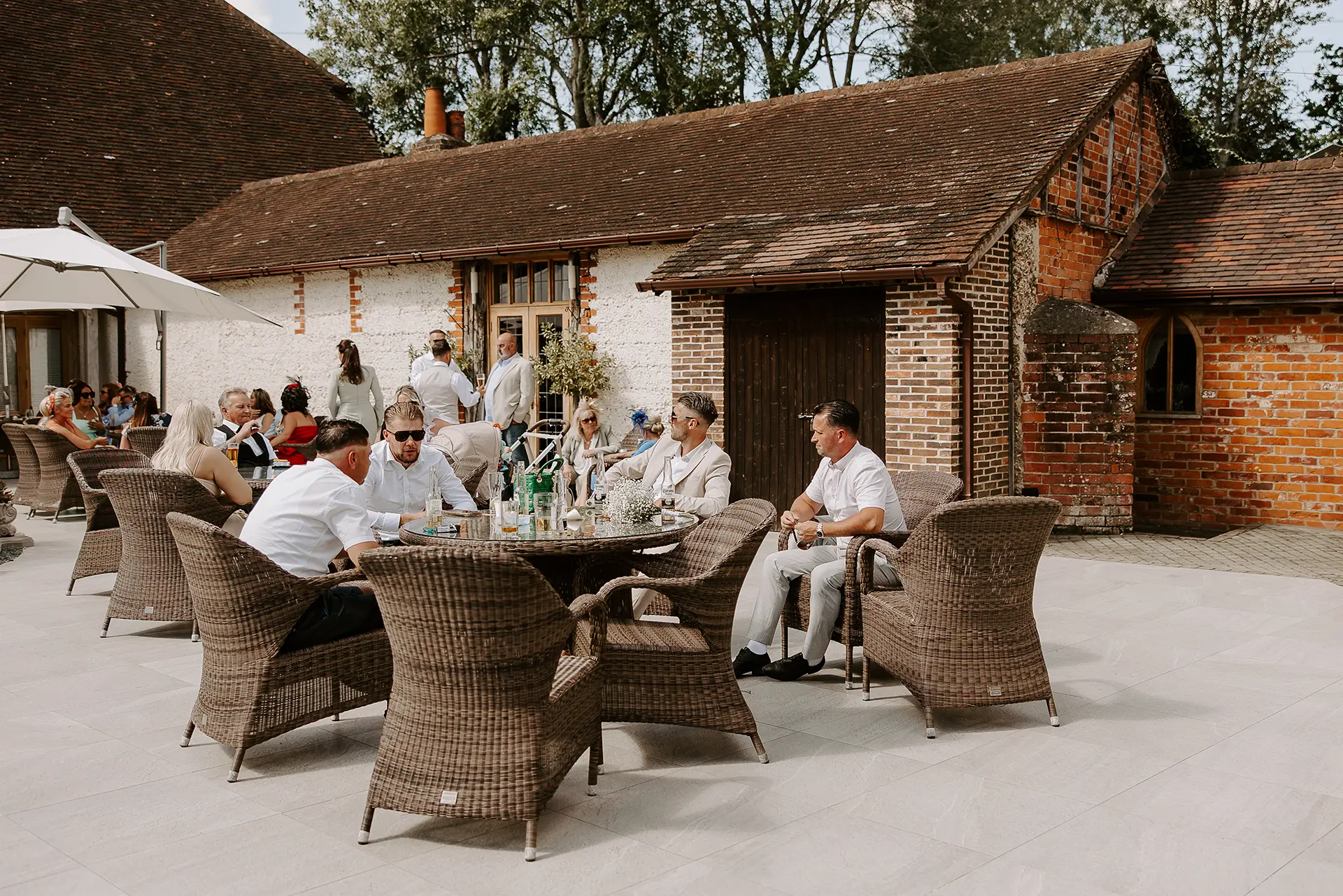 Drinks reception in the Courtyard at Rivervale Barn