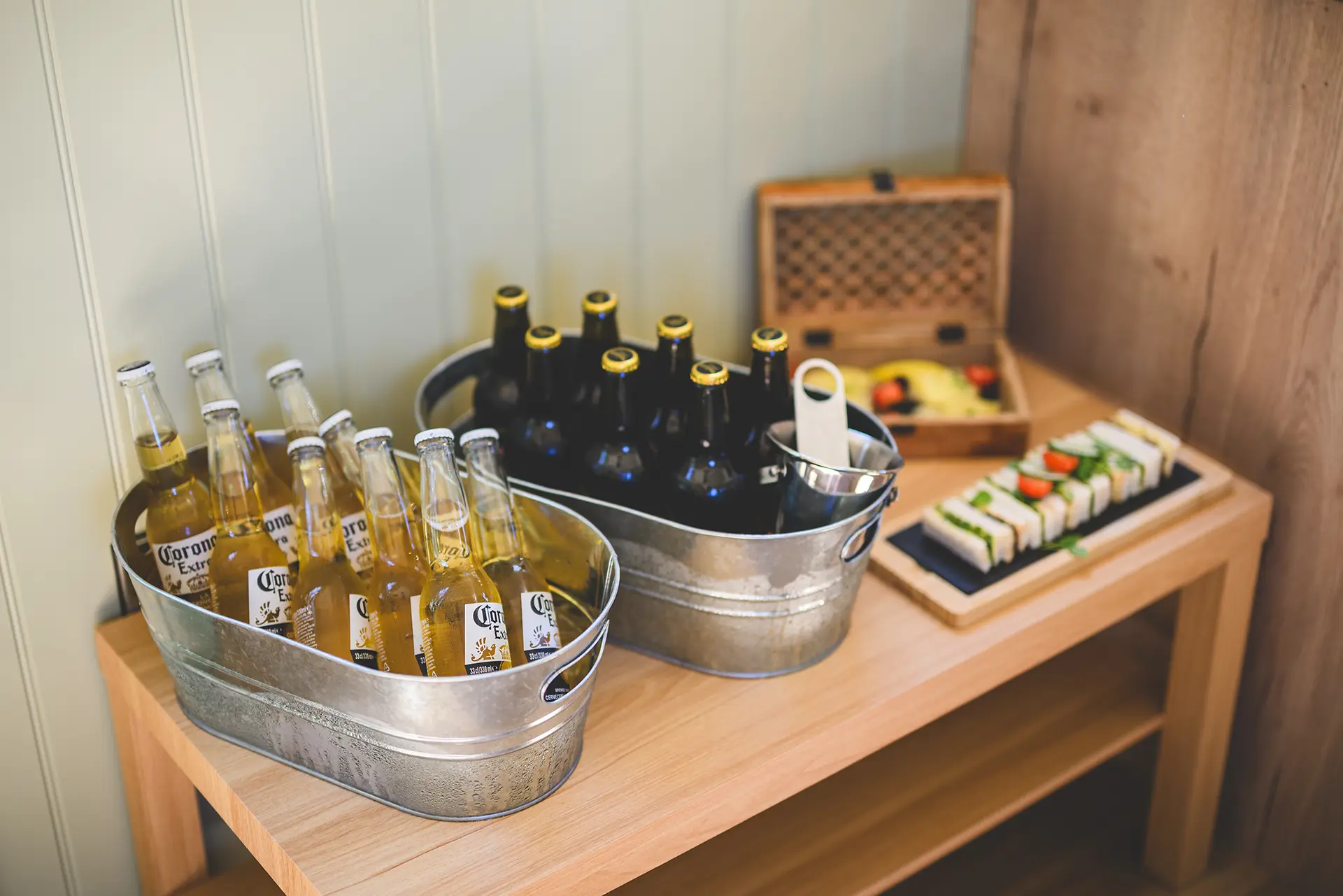 Beer and grazing board served on the morning of your wedding at Rivervale Barn's Shepherd's Rest