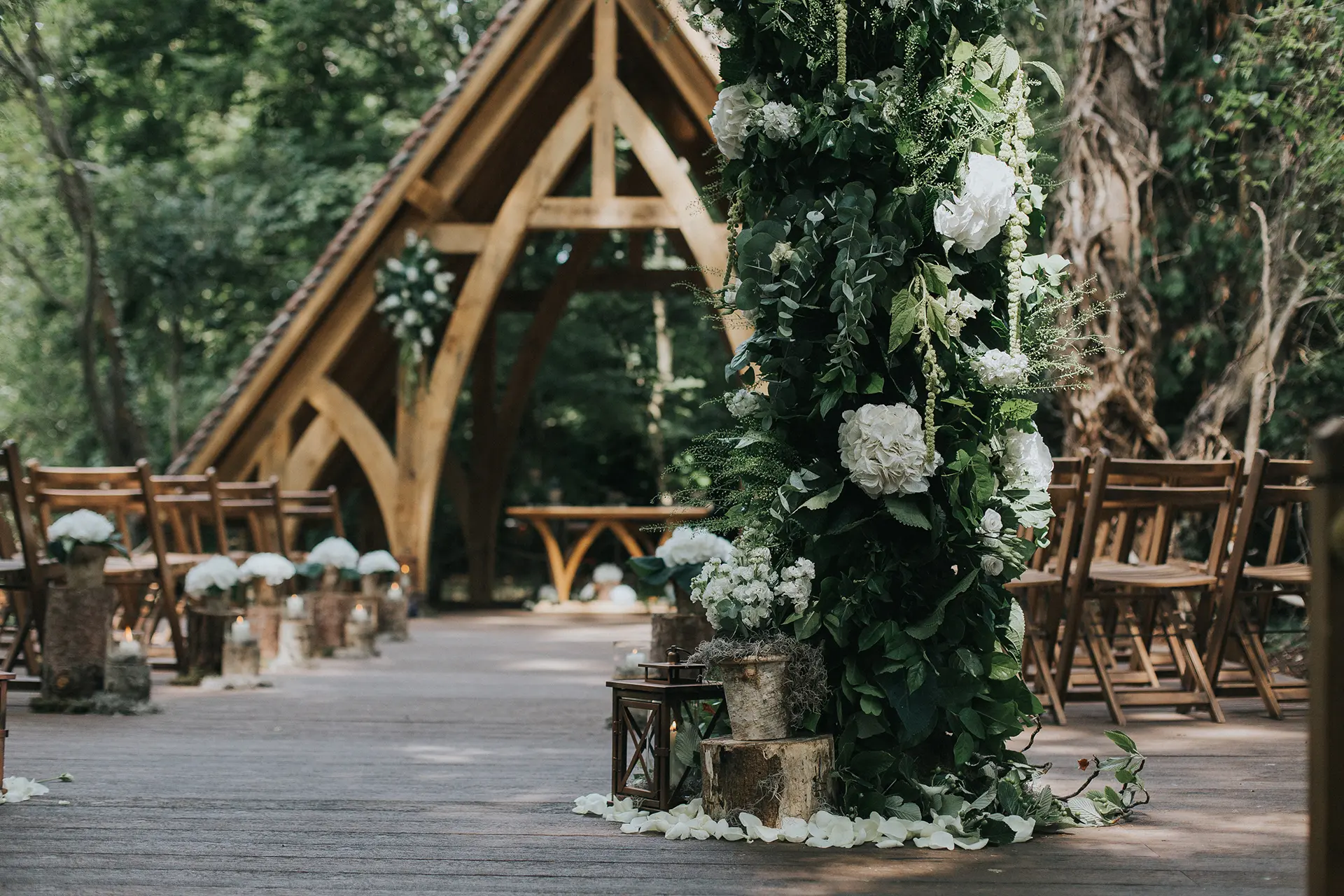 The Spinney decorated for a wedding at Rivervale Barn