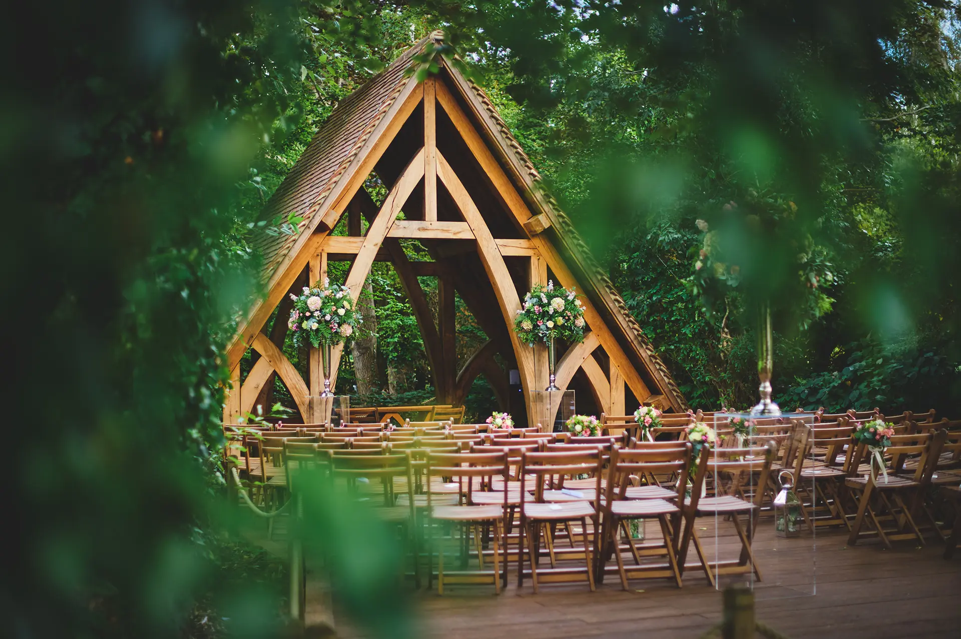 The Spinney outdoor wedding ceremony space at Rivervale Barn
