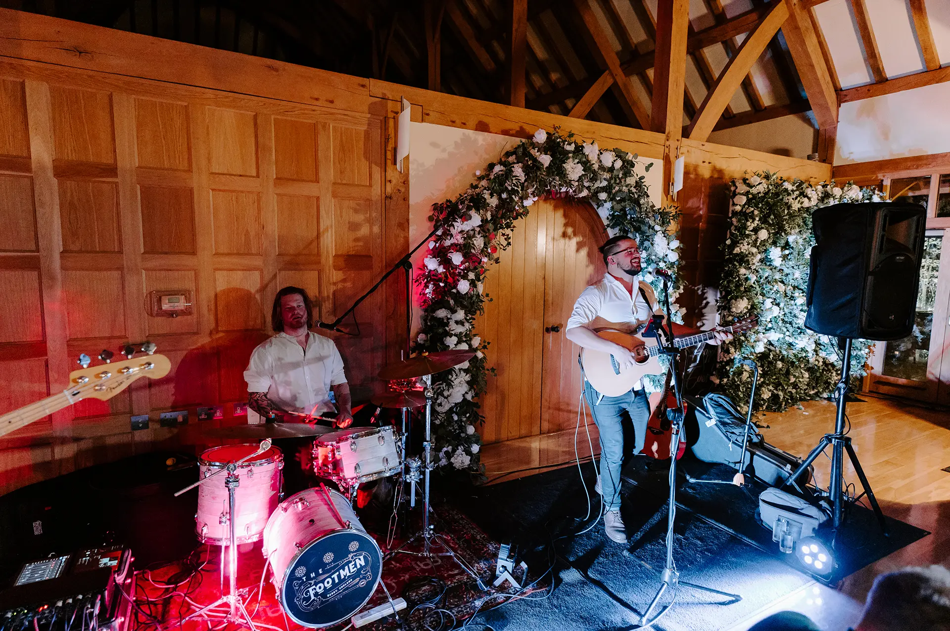 Live band performing at a wedding reception at Rivervale Barn