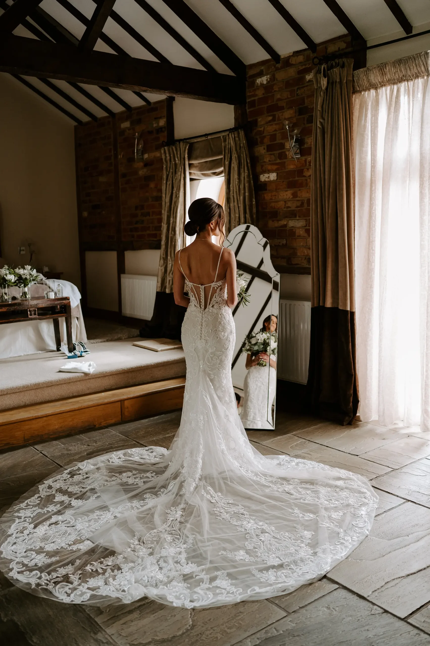 Bride in Rivervale Barn's honeymoon suite, Cornstore Cottage