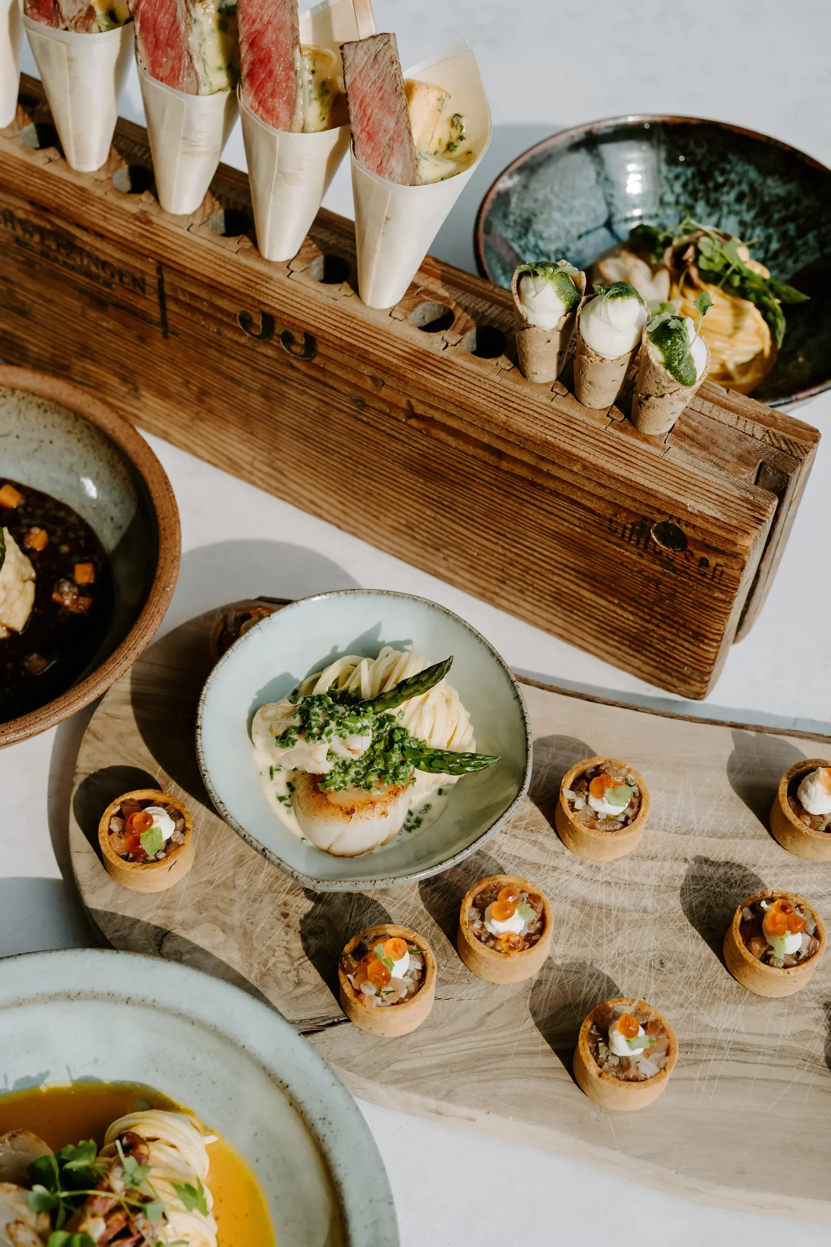 Canapes and starter dishes from Rivervale Barn's wedding menu