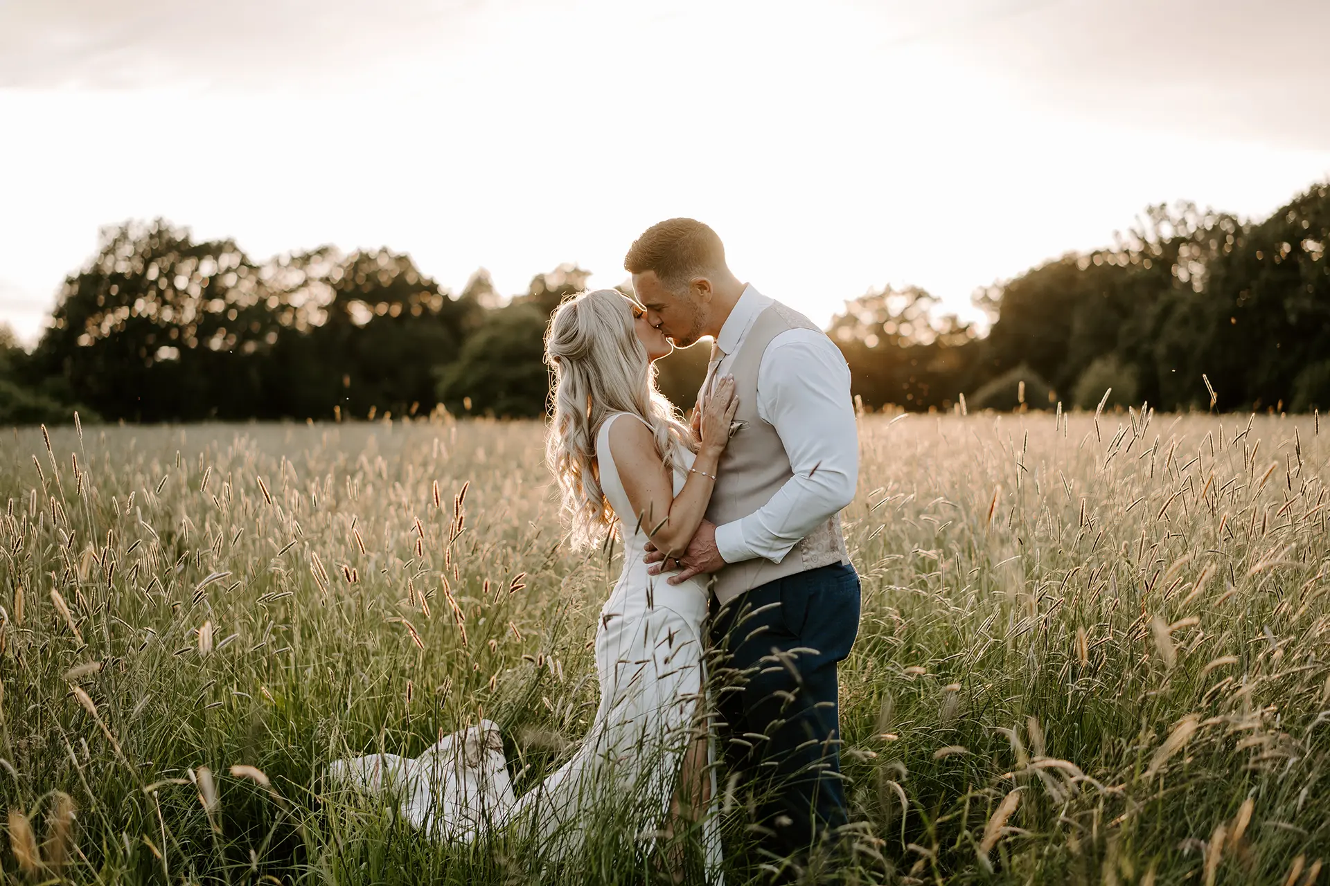 Couple getting their wedding photos at Rivervale Barn