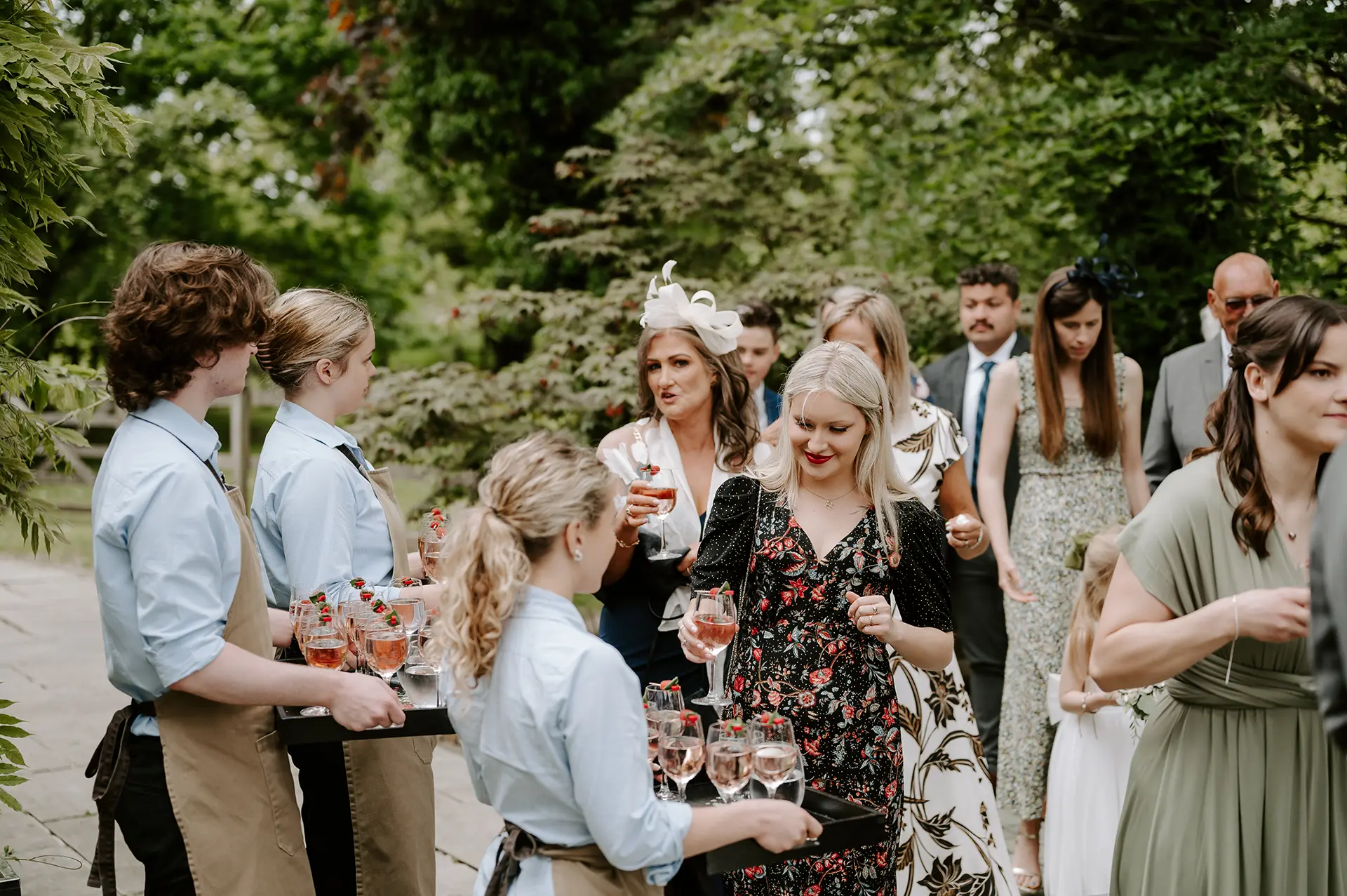 Wedding drinks reception service at Rivervale Barn