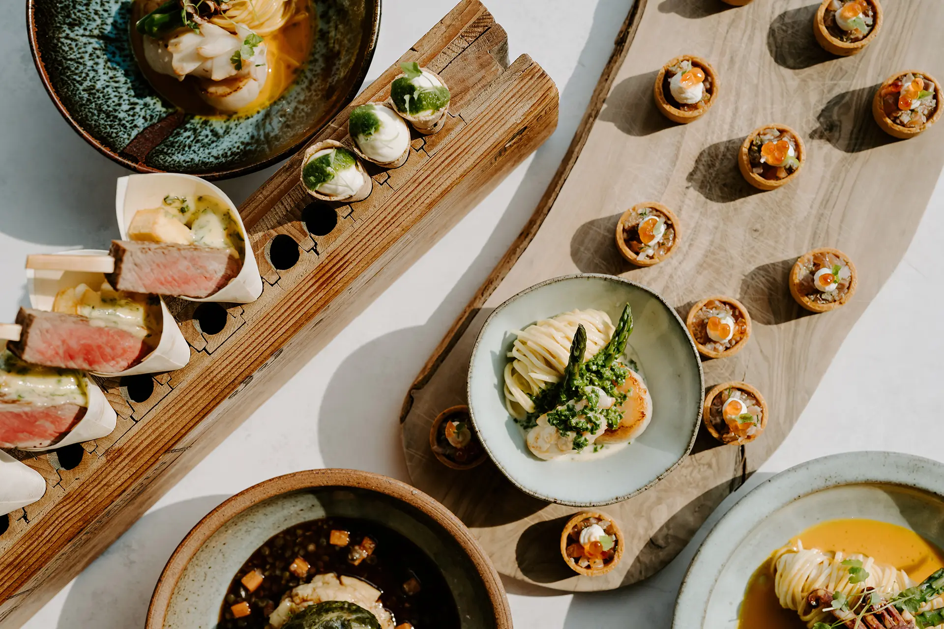 Collection of high quality starters and canapés from Rivervale Barn's wedding menu