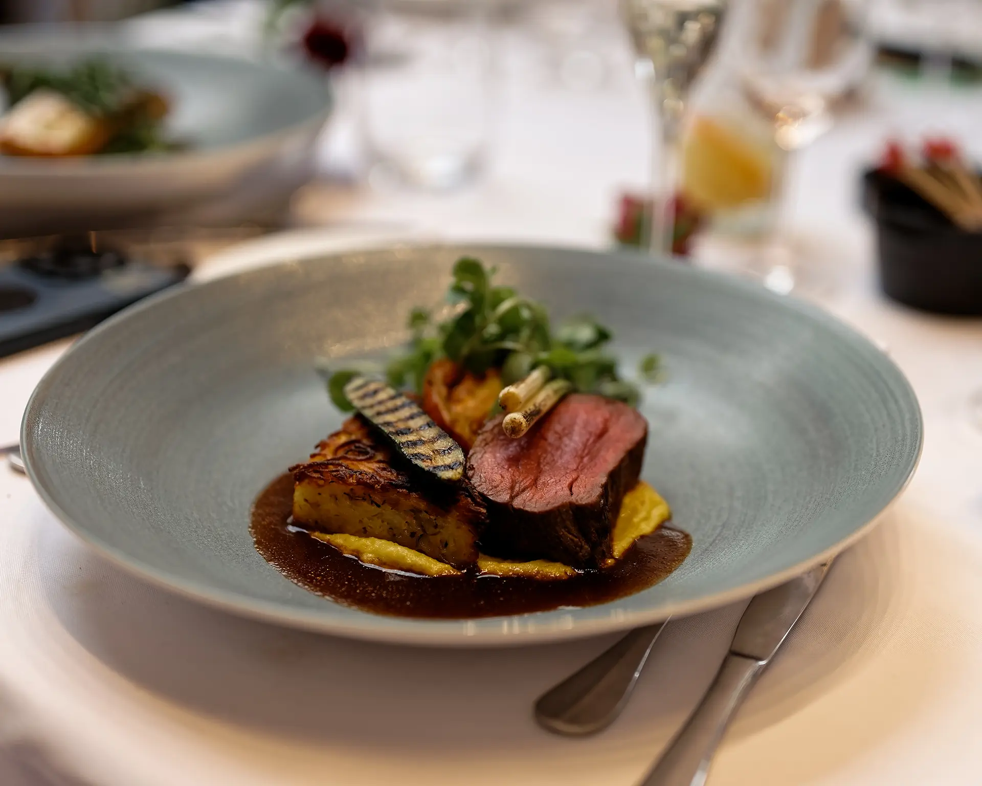 Beef dish from Rivervale Barn's seasonal chef's table events menu