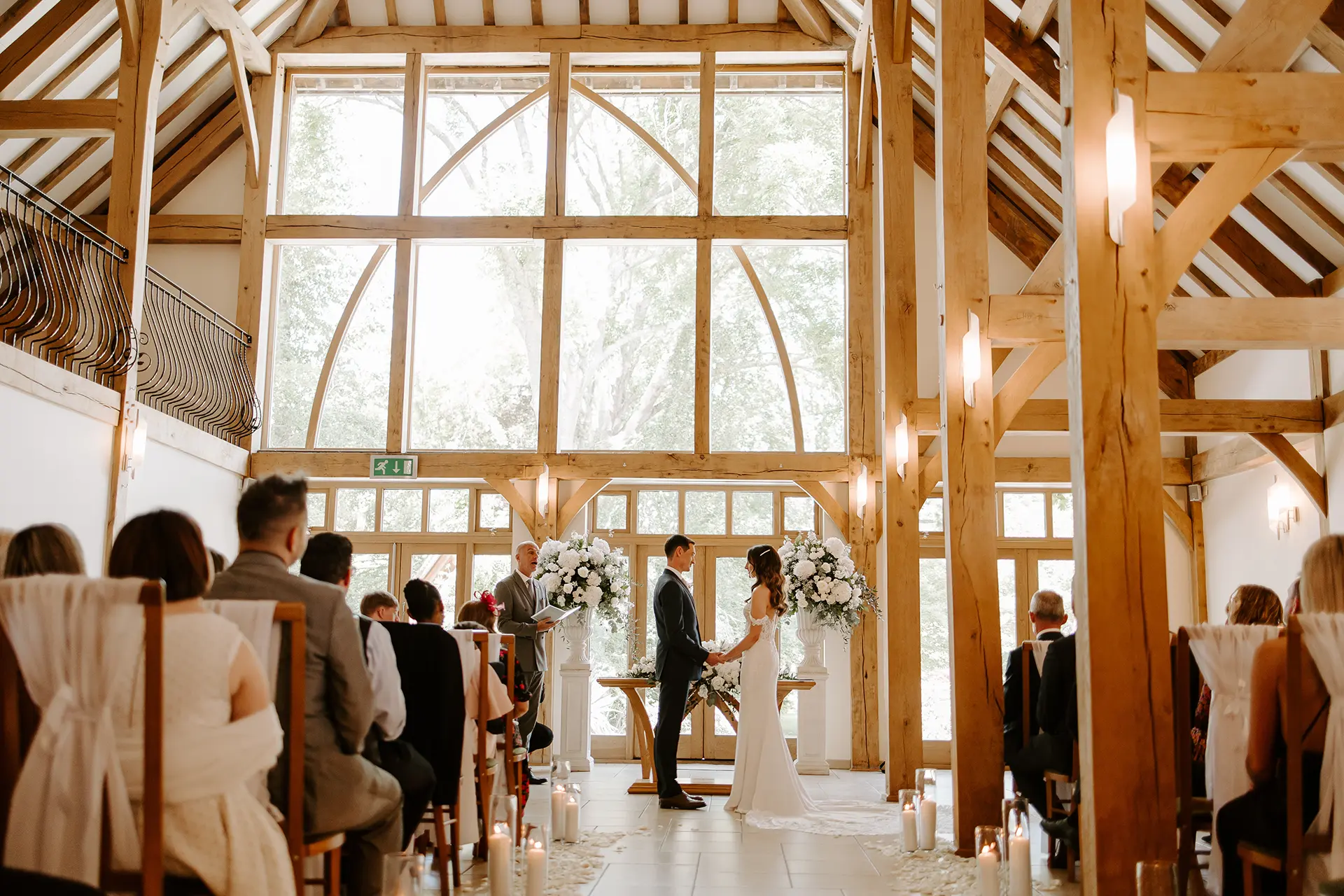Wedding ceremony taking place in the Ceremony Barn at Rivervale Barn
