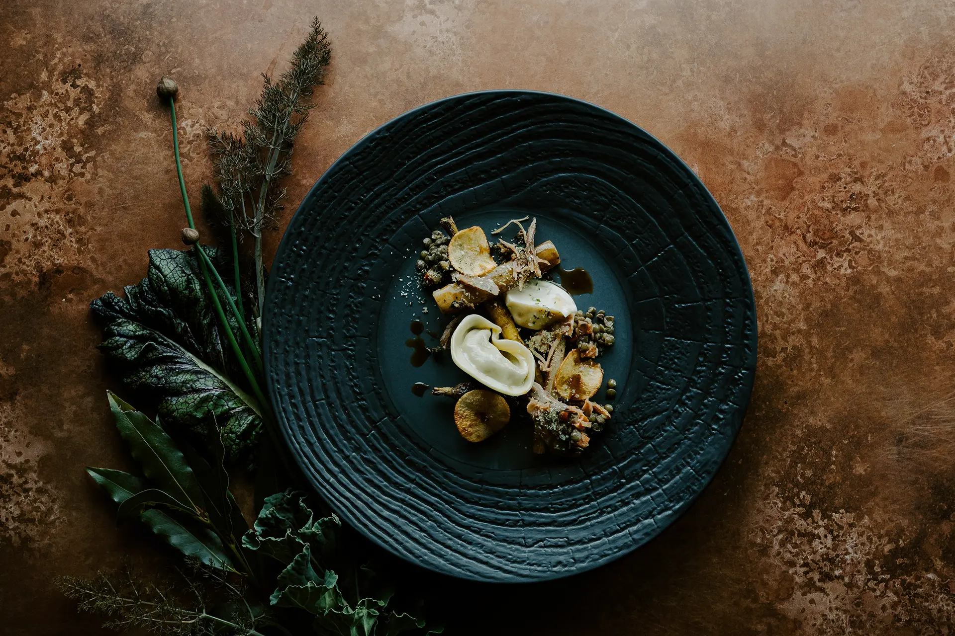 Wild mushroom tortellini dish from Rivervale Barn's autumn/winter wedding menu