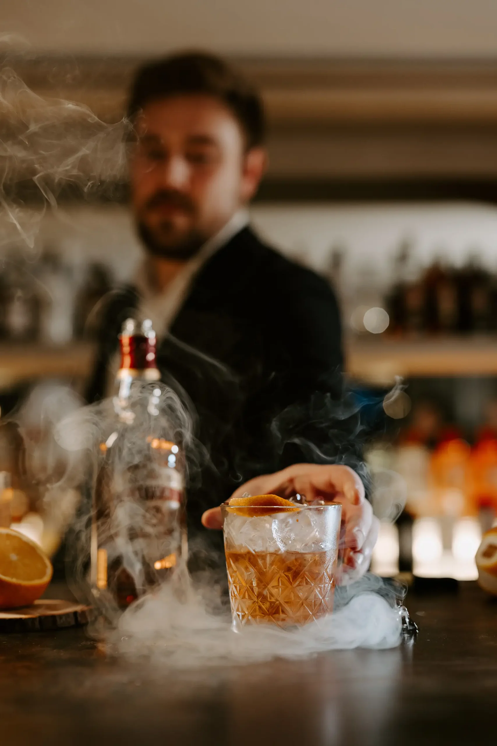 Old fashioned cocktail drink being served at Rivervale Barn