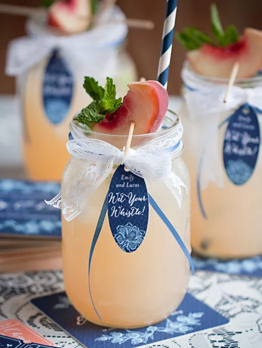 a cocktail matching the summer wedding colour theme at a beautiful wedding at Rivervale Barn