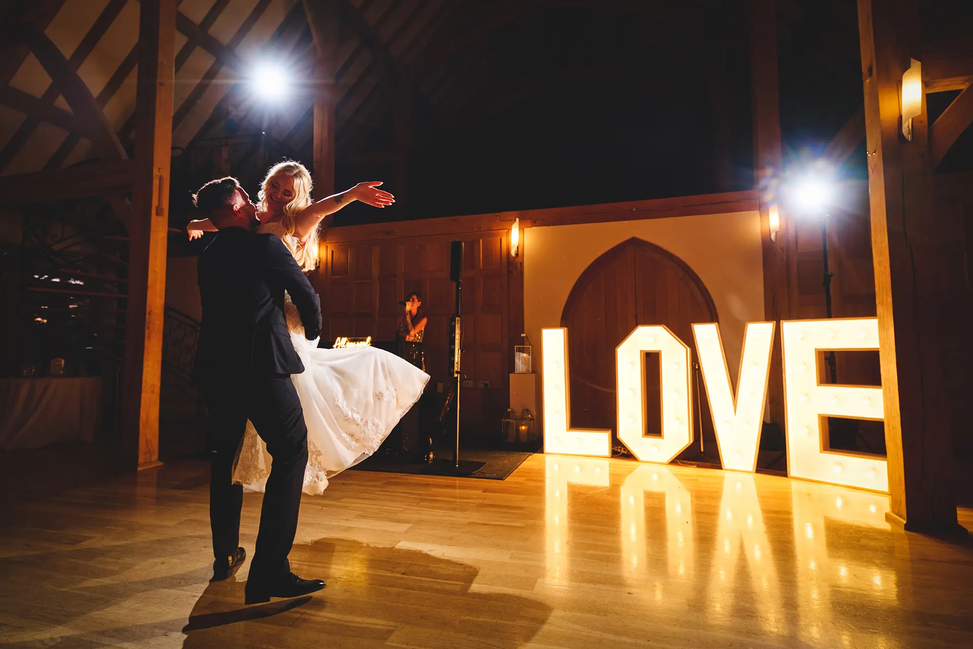 Bride and groom first dance at Rivervale Barn wedding reception