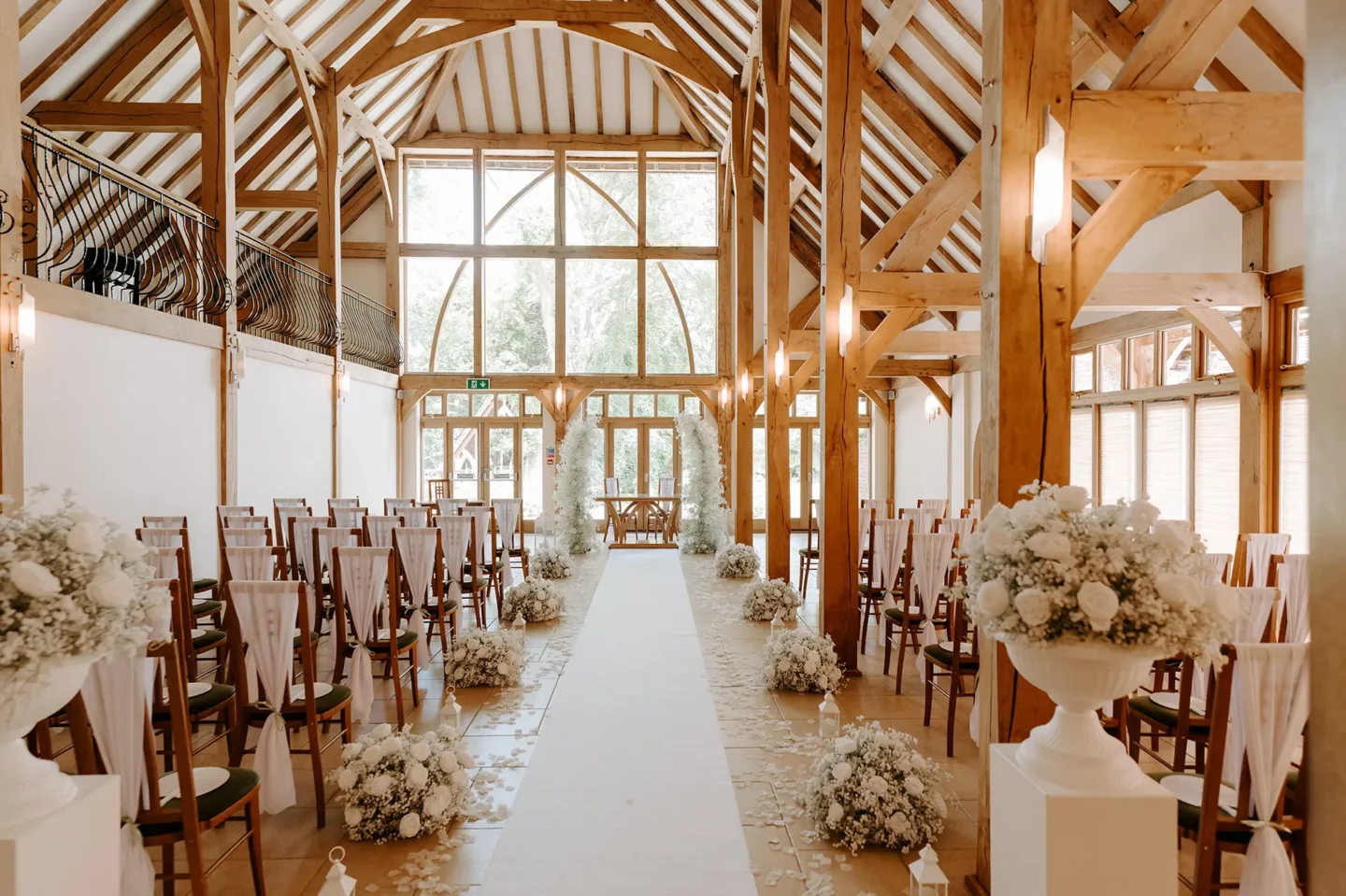 The Ceremony Barn at Rivervale Barn dressed for a wedding