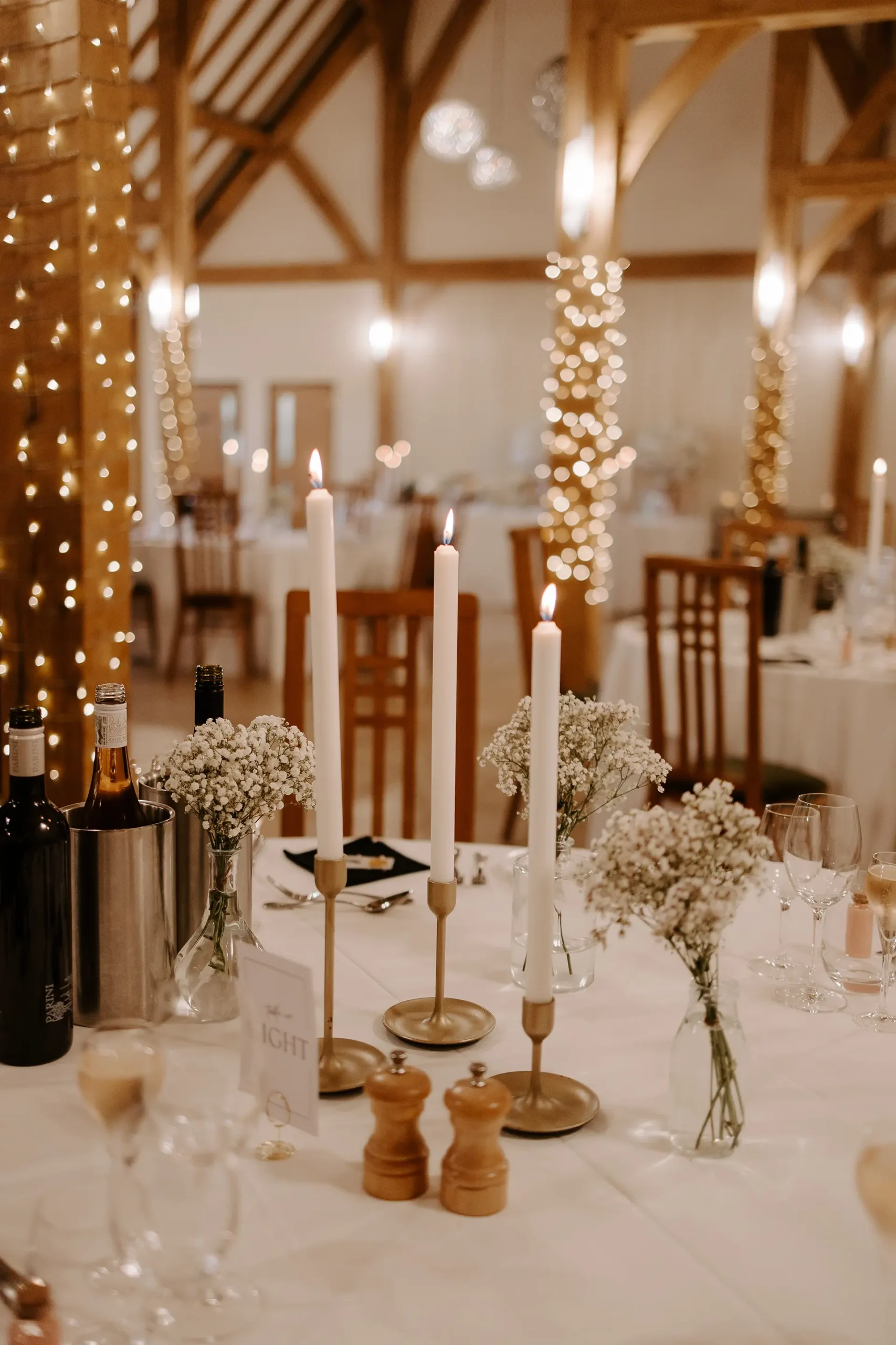 The Dining Barn at Rivervale Barn dressed for a winter wedding reception