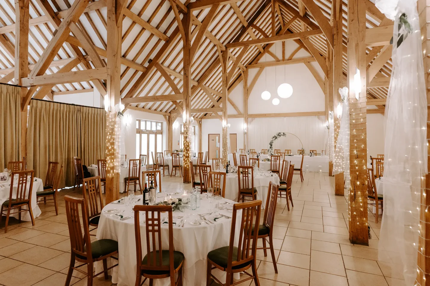 The Dining Barn at Rivervale Barn dressed for a wedding breakfast