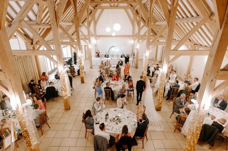 Guests sat down in the Dining Barn for the wedding breakfast at Riverale Barn