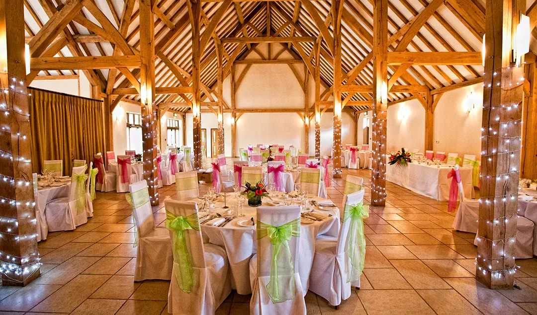 The Dining Barn at Rivervale Barn dressed for a tropical themed wedding