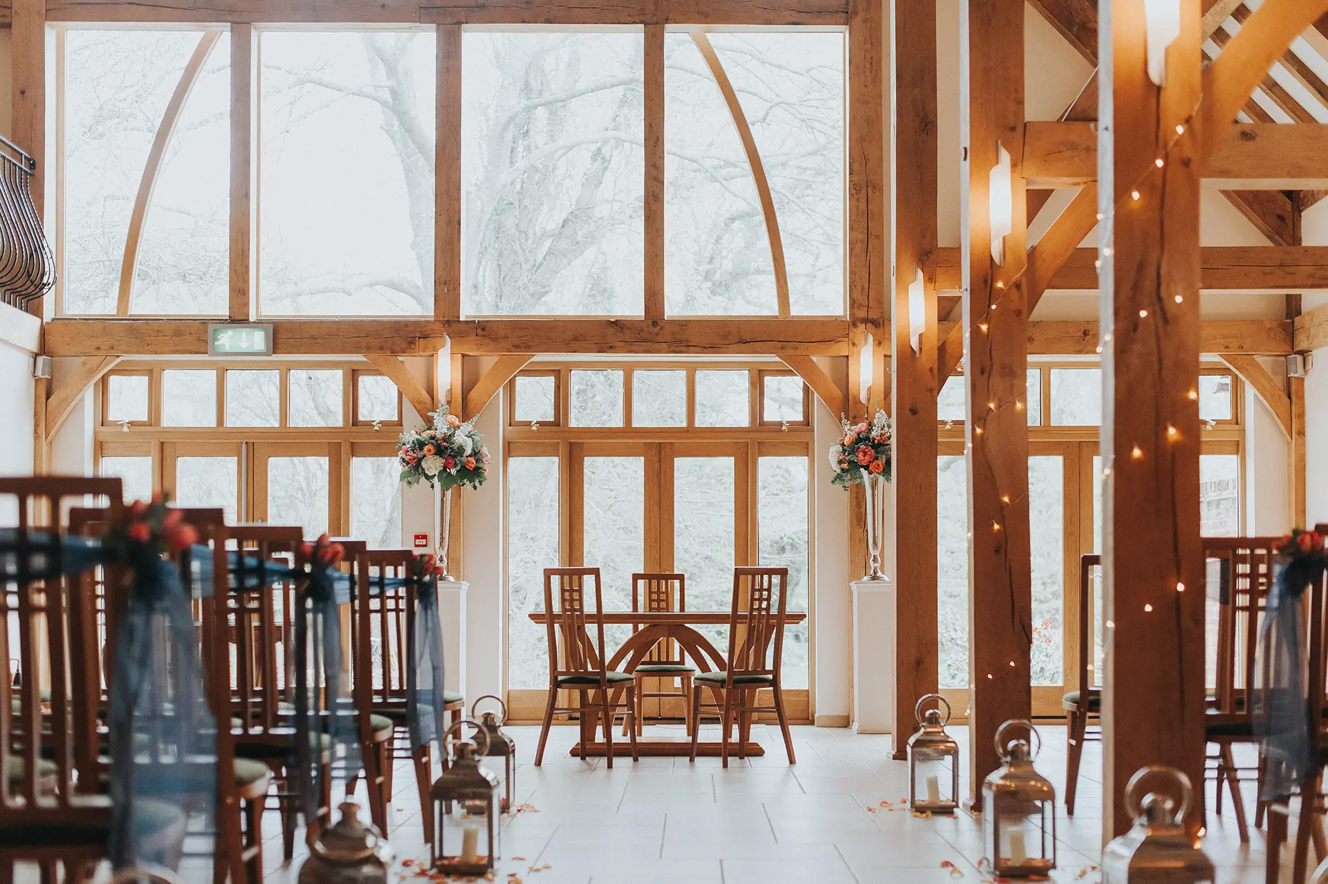 The Ceremony Barn dressed for an autumnal wedding at Rivervale Barn